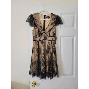 Lulu's Black and Tan Lace Mini Dress